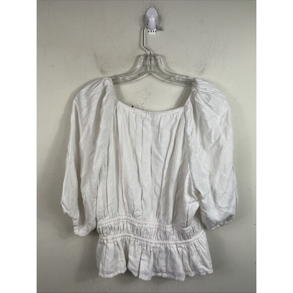 Abercrombie & Fitch Puff Sleeve Babydoll Top Blouse White Size XL Linen Viscose - Picture 4 of 7